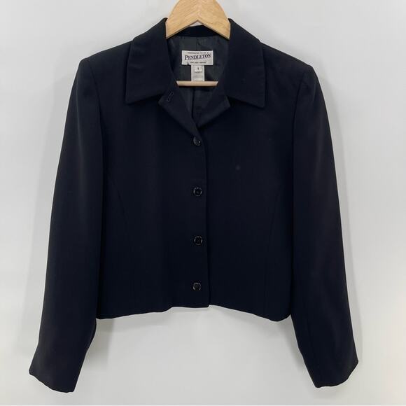 Vintage 90s Pendleton Y2K Black Button Front Office Preppy Blazer Jacket Size 6 - Picture 1 of 9
